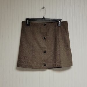 Prana Tan Button-Up Wrap Wool Mini Skirt, Women's Sz 2.